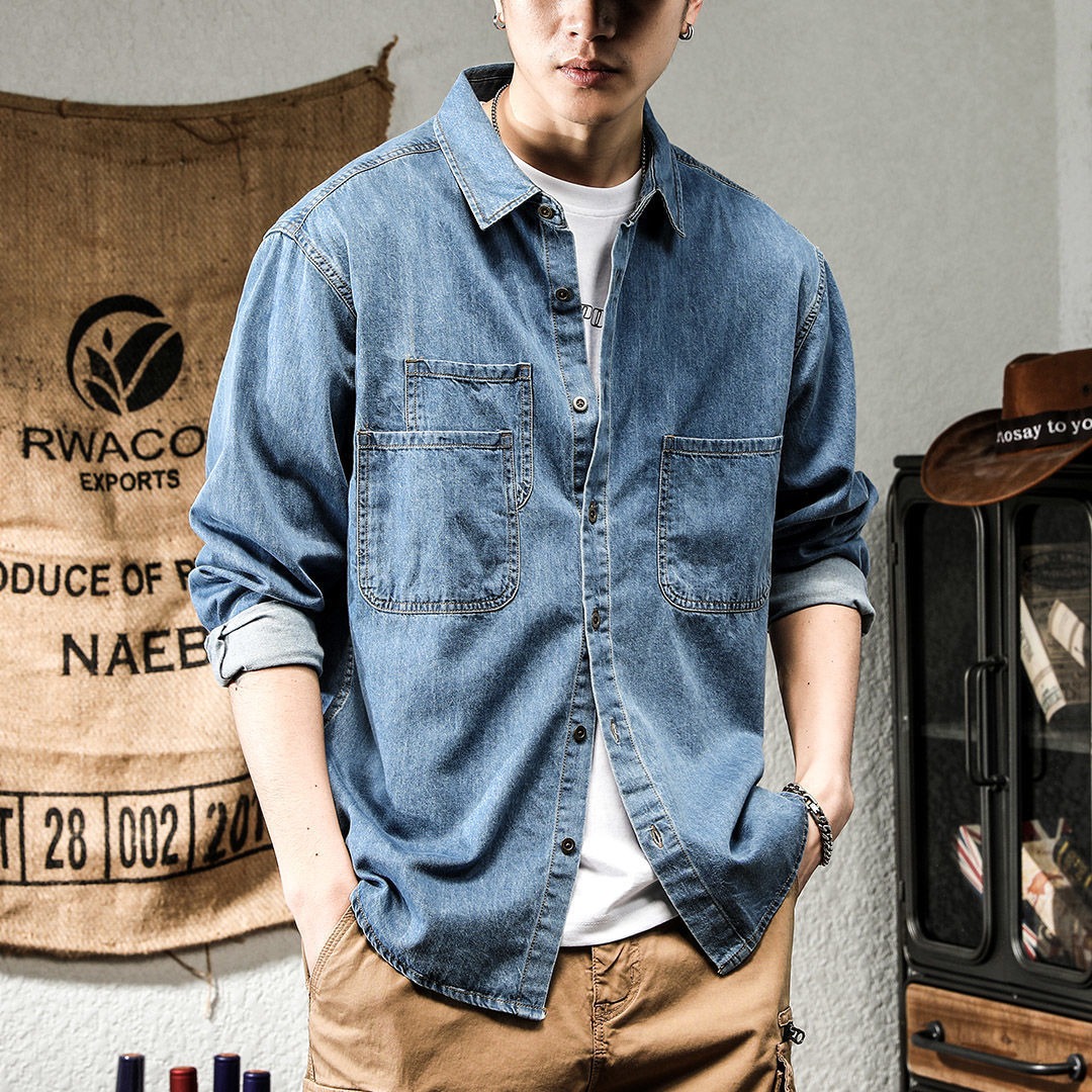 봄철 러피언 스타일 멋진 데님 툴링 긴팔 셔츠 남성용  - Winter Clothing Pk 리뷰 및 가격