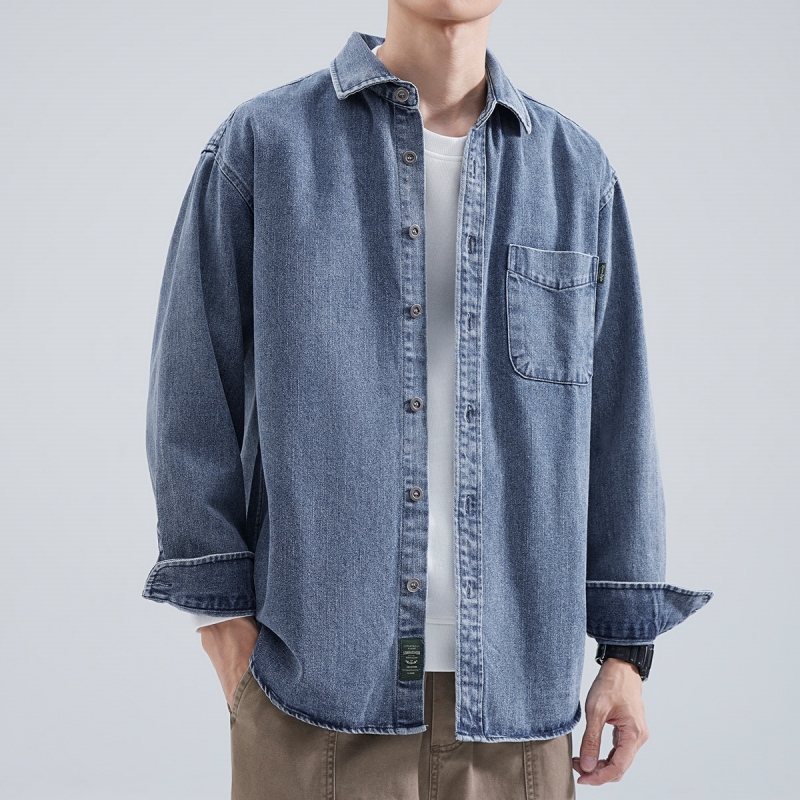 데님 셔츠 남성용 긴팔 2025 봄 가을 일본 레트로  - Winter Clothing Pk 리뷰 및 가격